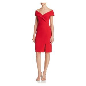 AQUA DRESSES Womens Red Cap Sleeve Above The Knee Cocktail Sheath Dress 2